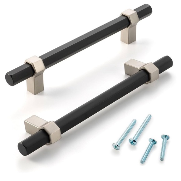 ASKANO Black Hexagon Bar & Nickel Foot Kitchen Cabinet Handle- 10 ct - Picture 2 of 7